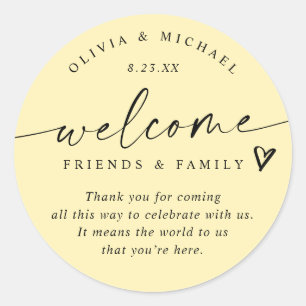 Sticker Rond Sac À Bagge De Bienvenue De Mariage Jaune Beurre M