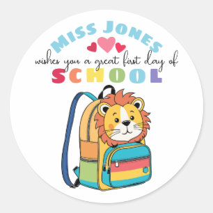 Sticker Rond Sac à dos de professeur Lion de premier jour de cl