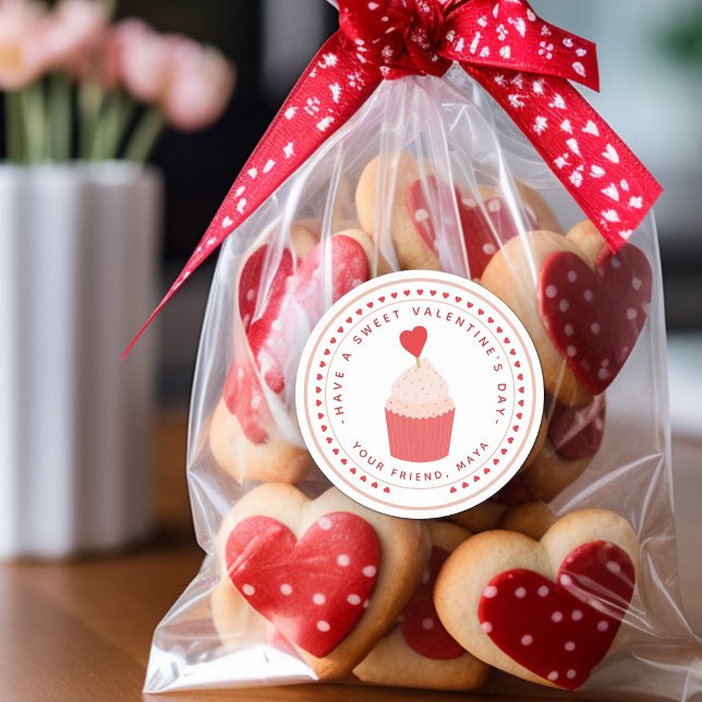 Sticker Rond Sac à friandises de la Saint-Valentin (Sweet Valentine's Favor Classic Round Sticker)