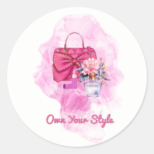 Sticker Rond Sac à main rose Fashion Illustration