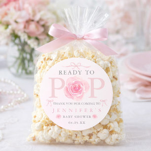 Sticker Rond Sac à popcorn pour Baby Shower avec nœud floral pr