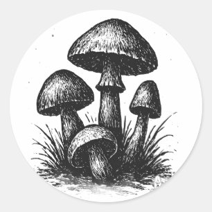 Sticker Rond Sac à Tote de grappe de champignons dessinés à l'e