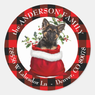 Sticker Rond Sac cadeau allemand berger chiot puppy cadre plat