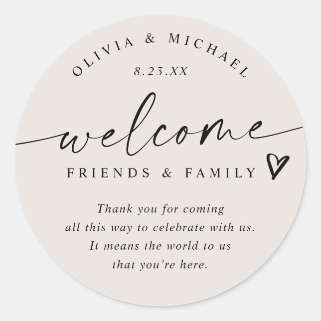 Sticker Rond Sac d'accueil de l'hôtel Mariage beige clair moder (Devant)