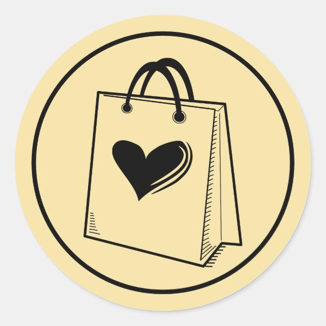 Sticker Rond Sac d'achat minimaliste noir (Devant)
