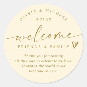 Sticker Rond Sac de bienvenue de mariage Crème et Or Moderne po