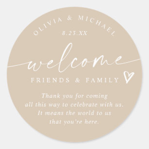 Sticker Rond Sac de bienvenue de mariage moderne beige / marron