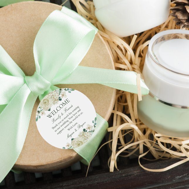 Sticker Rond Sac de bienvenue pour Mariage de fleurs blanc Mega (Créateur téléchargé)