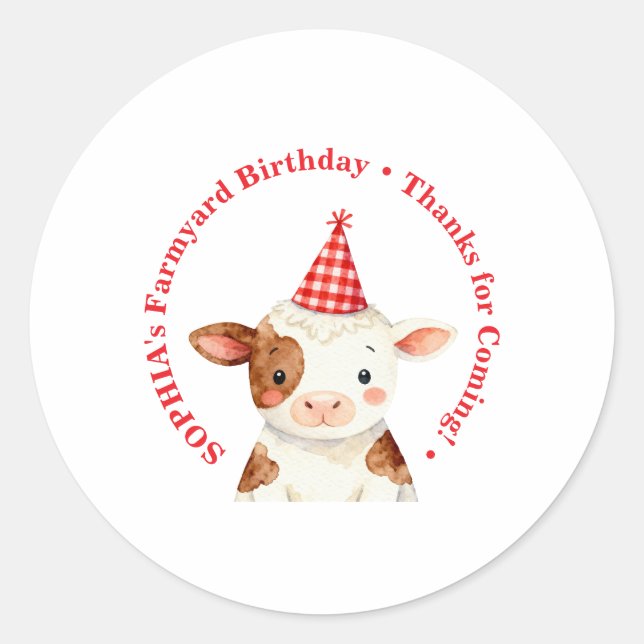 Sticker Rond Sac de faveur d'anniversaire de ferme modifiable S (Devant)