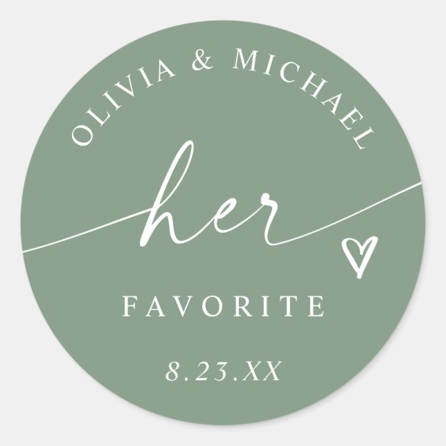 Sticker Rond Sac de mariage couleur vert sauge, son écriture pr (Devant)