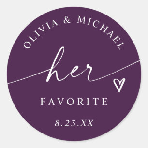 Sticker Rond Sac de mariage de couleur violet prune, écriture f