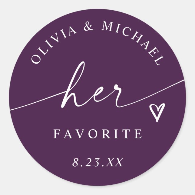Sticker Rond Sac de mariage de couleur violet prune, écriture f (Devant)