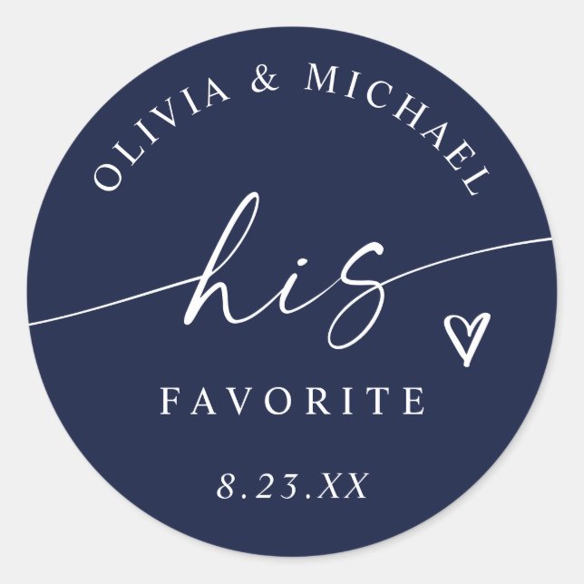 Sticker Rond Sac de mariage Navy Blue Son Écriture Préférée (Devant)