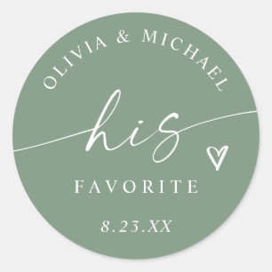 Sticker Rond Sac de traitement de mariage moderne vert sauge so