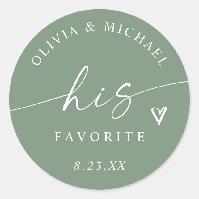 Sticker Rond Sac de traitement de mariage moderne vert sauge so (Devant)