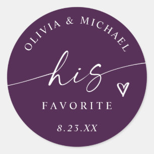 Sticker Rond Sac de traitement de mariage moderne violet prune