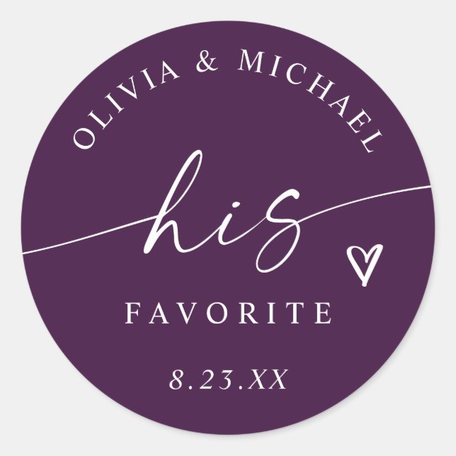 Sticker Rond Sac de traitement de mariage moderne violet prune  (Devant)