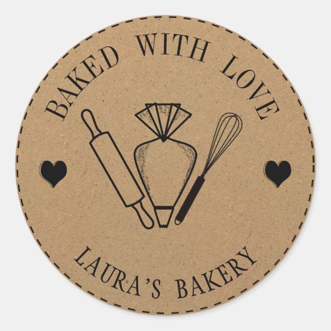 Sticker Rond Sac de tuyauterie de biscuit à l'amour (Devant)