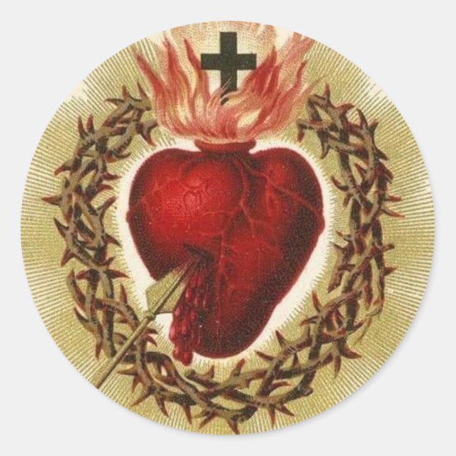 Sticker Rond Sacré Coeur de Jésus Vintage catholique Religieux (Devant)