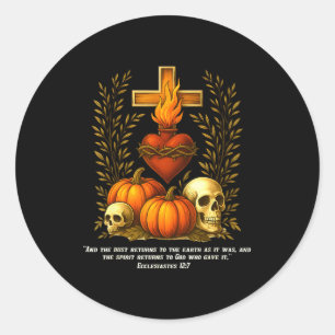 Sticker Rond Sacré-Cœur Halloween Jésus Crânes Citrouilles Chri