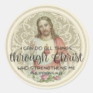 Sticker Rond Sacré Coeur Jésus Religieux Vintage catholique