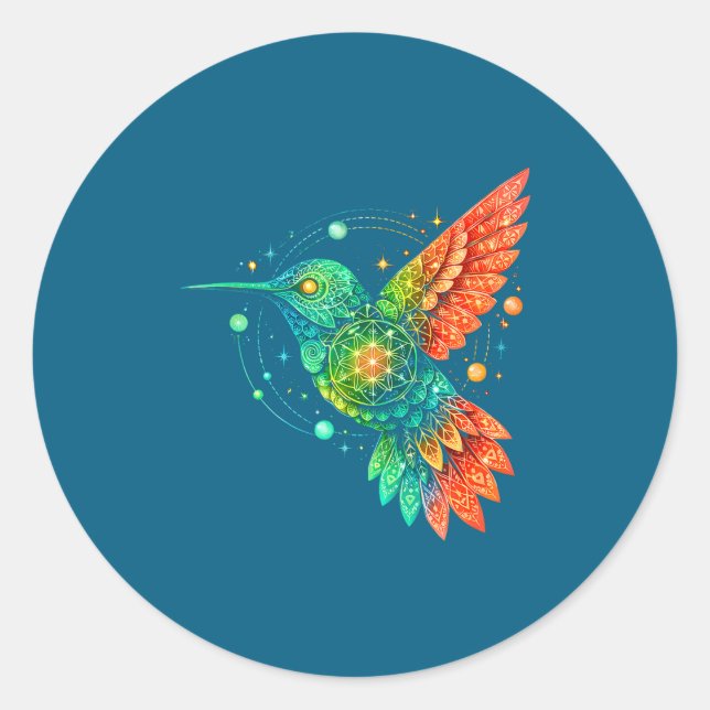 Sticker Rond Sacred Geometry Hummingbird Mystic Celestial Desig (Devant)
