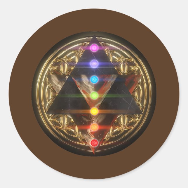 Sticker Rond Sacred Geometry Merkaba with Flower of Life Gold  (Devant)