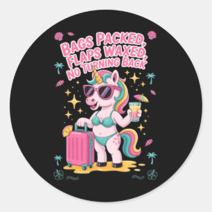 Sticker Rond Sacs de licorne de vacances emballés Voyage amusan