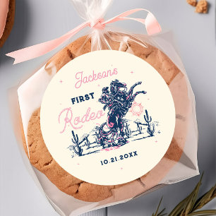 Sticker Rond Saddup First Rodeo Cowboy Anniversaire