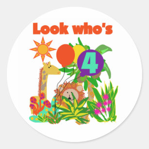 Sticker Rond Safari 4e anniversaire Tshirts et cadeaux