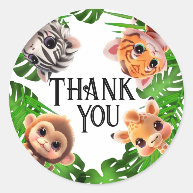 Sticker Rond Safari amis tigre girafe zèbre singe éléphant (Devant)