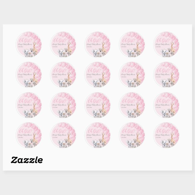 Sticker Rond Safari animal Blush rose Boho bébé fille douche (Feuille)