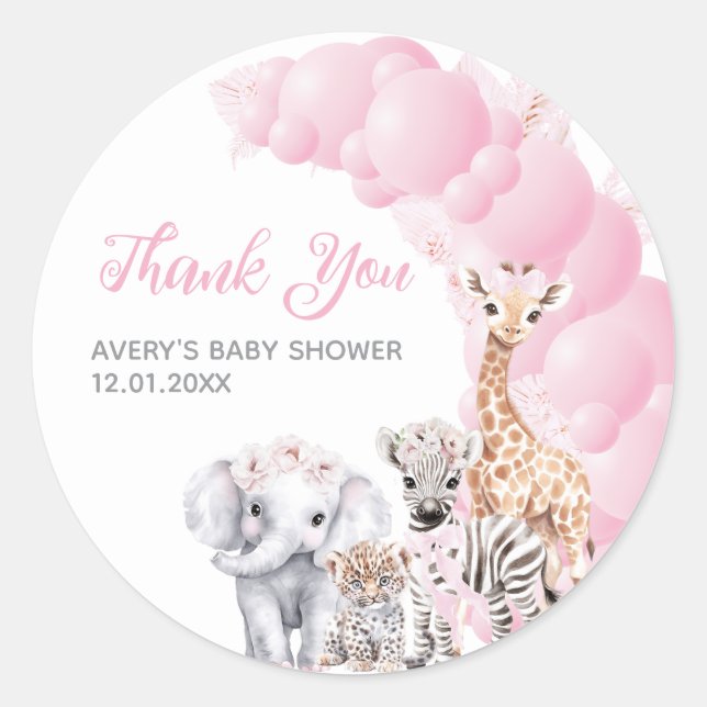 Sticker Rond Safari animal Blush rose Boho bébé fille douche (Devant)