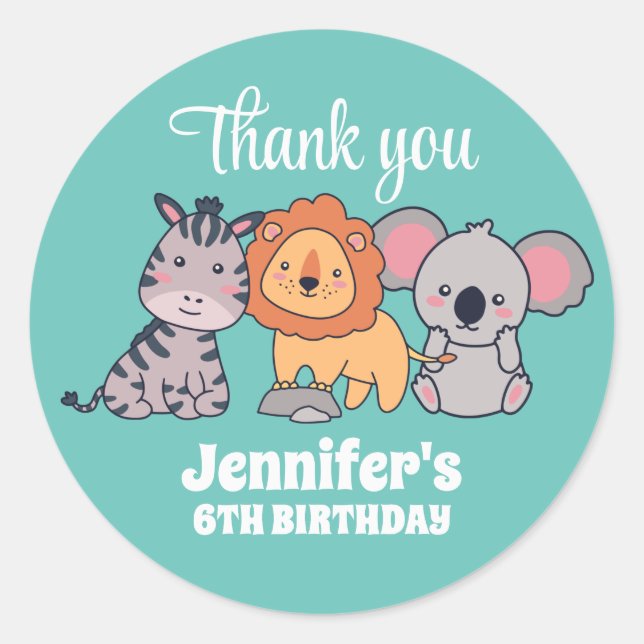 Sticker Rond Safari Animal Lion Zebra Koala Anniversaire de enf (Devant)