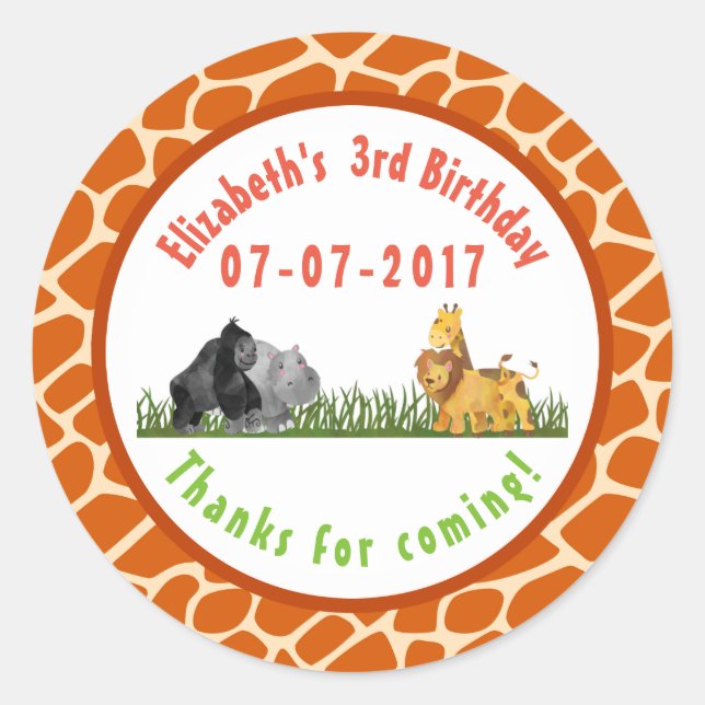 Sticker Rond Safari animal sauvage Jungle Anniversaire Merci (Devant)