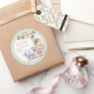 Sticker Rond Safari animal Tropical vert rose bébé fille douche