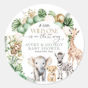Sticker Rond Safari animal Tropical vert sauvage Un Baby shower