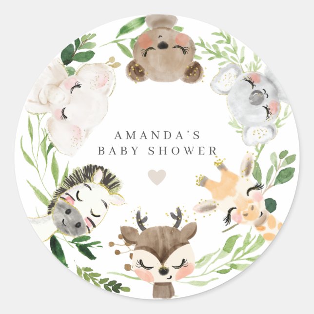 Sticker Rond Safari Animals Baby Shower  (Devant)