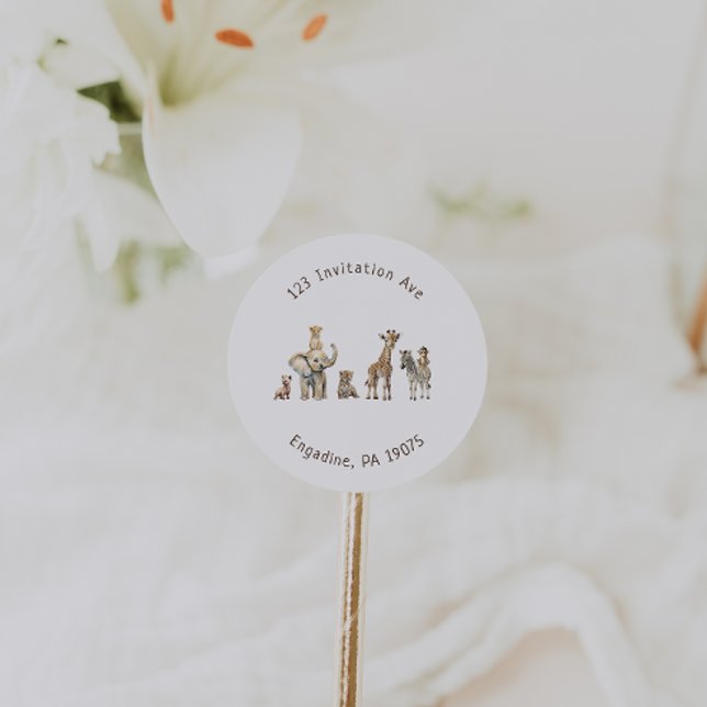 Sticker Rond Safari Animaux Baby shower Adresse Enveloppe Sceau (Créateur téléchargé)