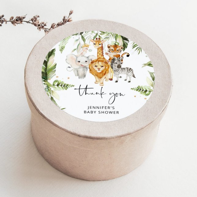 Sticker Rond Safari animaux baby shower classique rond autocoll (Créateur téléchargé)