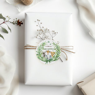 Sticker Rond Safari Animaux Baby shower de boue verdoyante