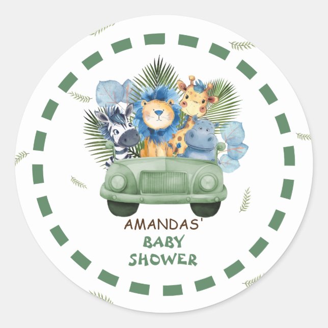 Sticker Rond Safari Animaux Baby showers Garçons (Devant)