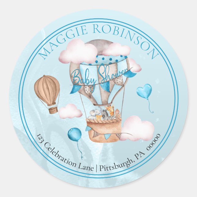 Sticker Rond Safari Animaux Ballons Baby shower Adresse de reto (Devant)