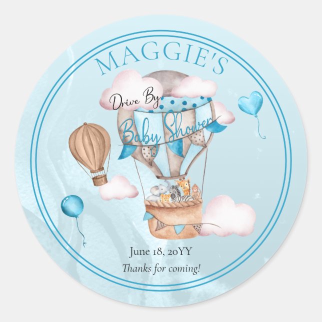 Sticker Rond Safari Animaux Ballons Conduire Par Baby shower Ga (Devant)