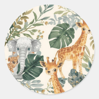 Sticker Rond Safari Animaux de la Jungle Anniversaire Classique