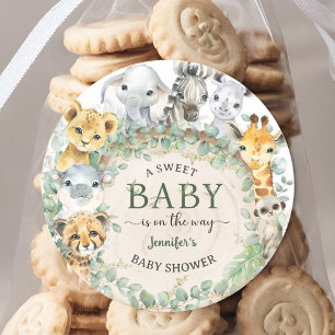 Sticker Rond Safari Animaux de la Jungle Baby Shower Tropical