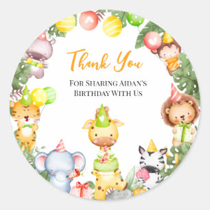 Sticker Rond Safari Animaux Enfants Merci
