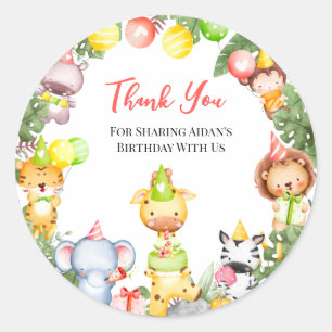 Sticker Rond Safari Animaux Enfants Merci