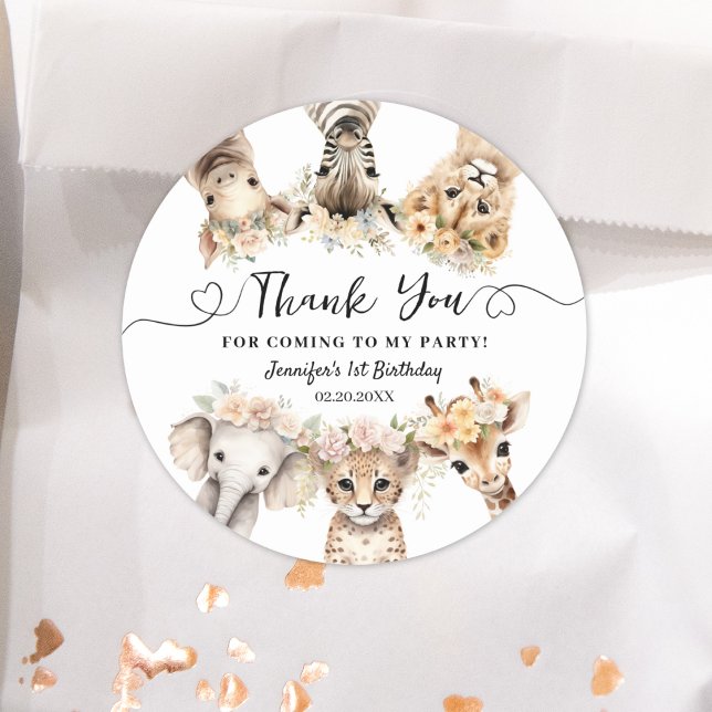 Sticker Rond Safari Animaux Fille Anniversaire Classic Round (Créateur téléchargé)