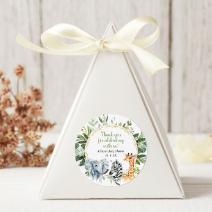 Sticker Rond Safari animaux verdure baby shower or